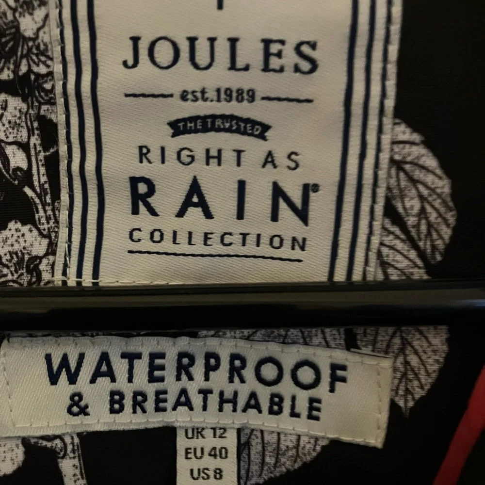 Joules Black and White Floral Rain Jacket - Picture 3 of 8